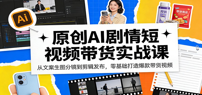 原创AI剧情短视频带货实战课：从文案生图分镜到剪辑发布，零基础打造爆款带货视频-云科数创