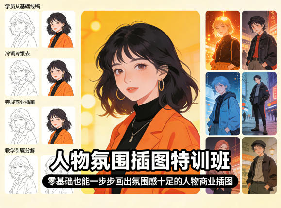 人物氛围插图特训班，零基础也能一步步画出氛围感十足的人物商业插图-云科数创