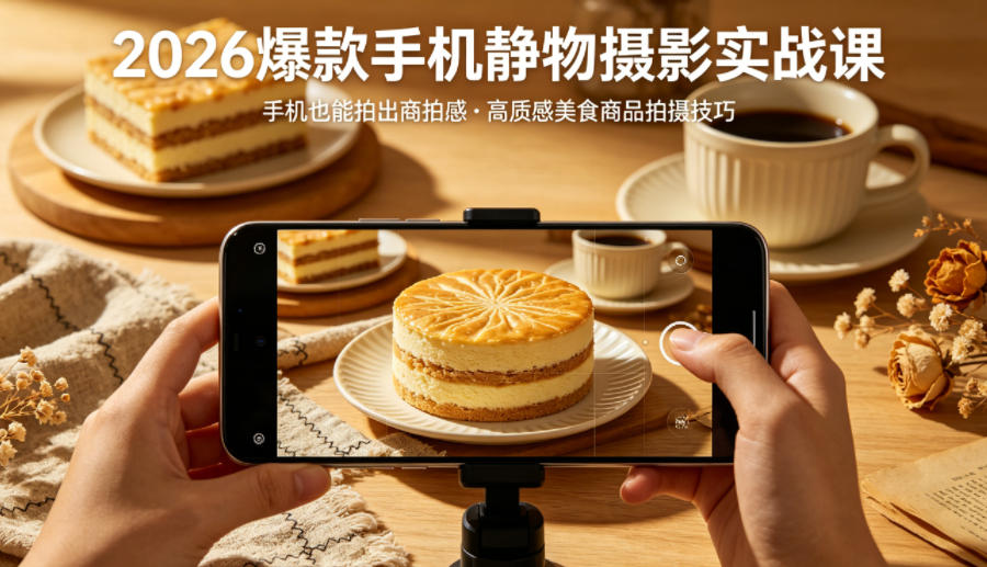 2026爆款手机静物摄影实战课，手机也能拍出商拍感，学会拍出高质感美食商品-云科数创
