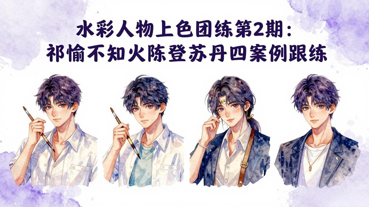 水彩人物上色团练第2期：祁煜不知火陈登苏丹四案例跟练，手把手提升绘画能力-云科数创