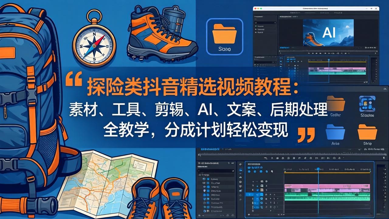 探险类抖音精选视频教程:素材、工具、剪辑、AI、文案、后期处理全教学,分成计划轻松变现-云科数创