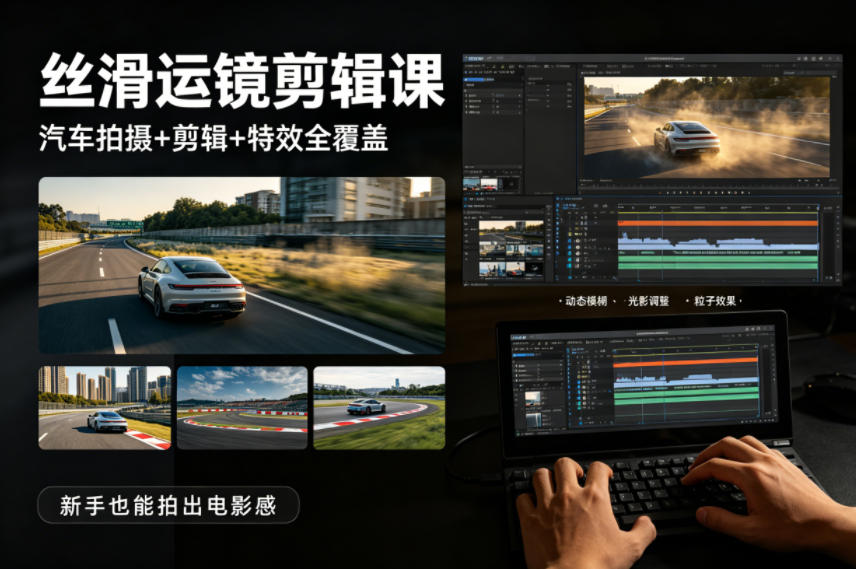 大叔丝滑运镜剪辑课,汽车拍摄+剪辑+特效全覆盖,新手也能拍出电影感-云科数创