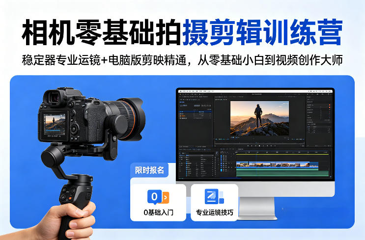 相机零基础拍摄剪辑训练营:稳定器专业运镜+电脑版剪映精通,从零基础小白到视频创作大师-云科数创