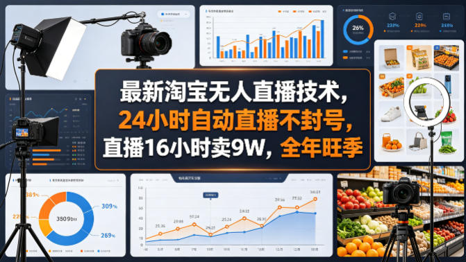最新淘宝无人直播技术，24小时自动直播不封号，直播16小时卖9W，全年旺季【揭秘】-云科数创