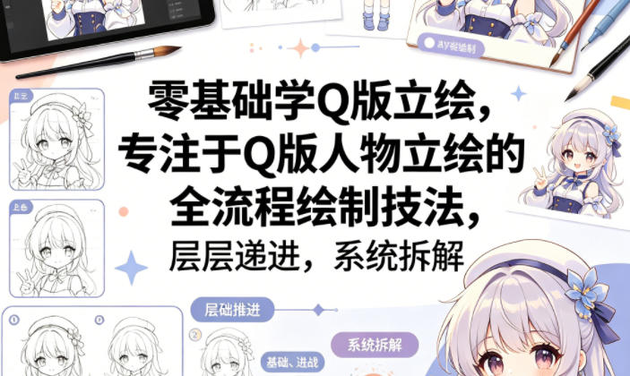 零基础学Q版立绘，专注于Q版人物立绘的全流程绘制技法，层层递进，系统拆解-云科数创