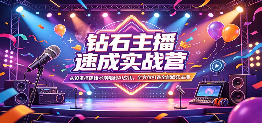 钻石主播速成实战营：从设备搭建话术演唱到AI应用，全方位打造全能娱乐主播-云科数创