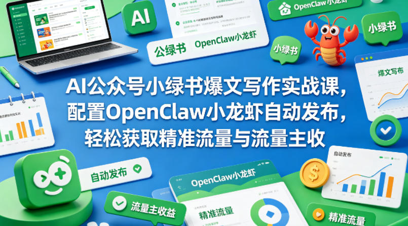 AI公众号小绿书爆文写作实战课，配置OpenClaw小龙虾自动发布，轻松获取精准流量与流量主收益-云科数创