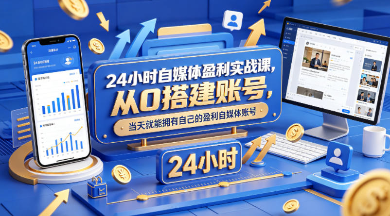24小时自媒体盈利实战课，从0搭建账号，当天就能拥有自己的盈利自媒体账号-云科数创