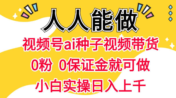 视频号AI种子带货，0粉0保证金就可做，人人能做，实操日入1k+-云科数创