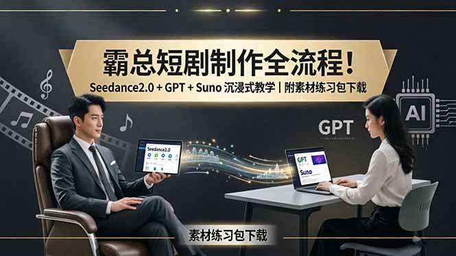 霸总短剧制作全流程！Seedance2.0 + GPT + Suno 沉浸式教学｜附素材练习包下载-云科数创