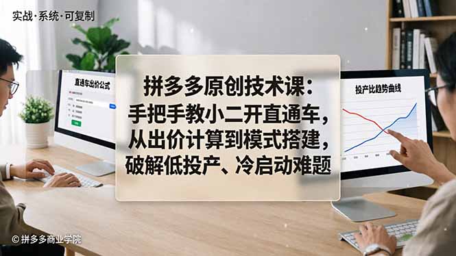 拼多多原创技术课：手把手教小二开直通车，从出价计算到模式搭建，破解低投产、冷启动难题-云科数创