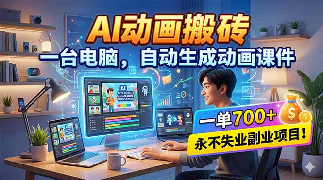 AI动画搬砖，一台电脑，自动生成动画课件，一单800+  永不失业副业项目！-云科数创
