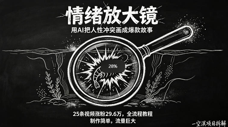 AI制作“情绪放大镜“视频,25条视频涨粉29.6W粉,流量巨大,制作简单,全流程教程-云科数创