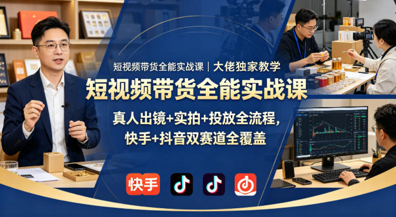短视频带货全能实战课｜大佬独家教学，真人出镜+实拍+投放全流程，快手+抖音双赛道全覆盖-云科数创