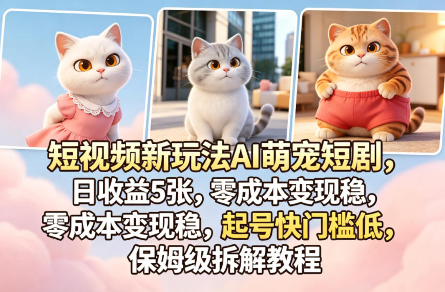 短视频新玩法AI萌宠短剧,日收益5张,零成本变现稳,起号快门槛低,保姆级拆解教程-云科数创