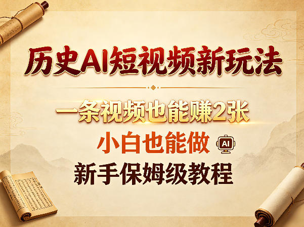 历史AI短视频新玩法,一条视频也能賺2张,小白也能做,新手保姆级教程-云科数创