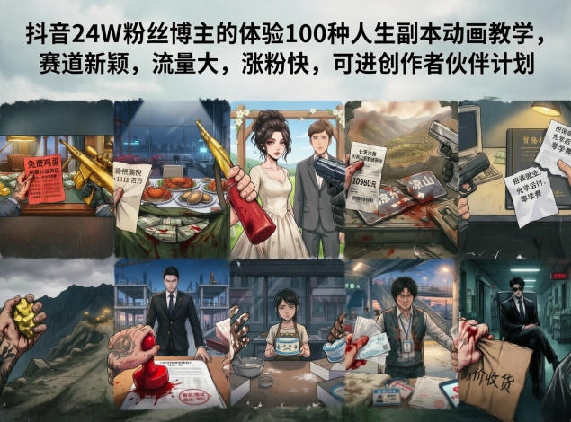 抖音24W粉丝博主的体验100种人生副本动画教学,赛道新颖,流量大,涨粉快,可进创作者伙伴计划-云科数创