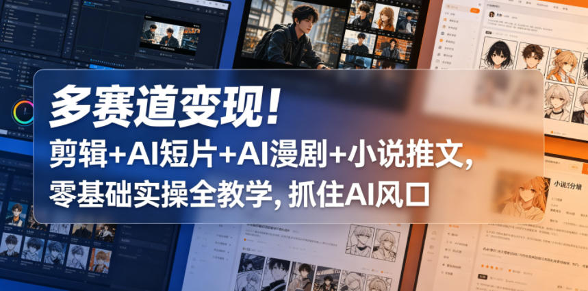 多赛道变现!剪辑+AI短片+AI漫剧+小说推文,零基础实操全教学,抓住AI风口-云科数创