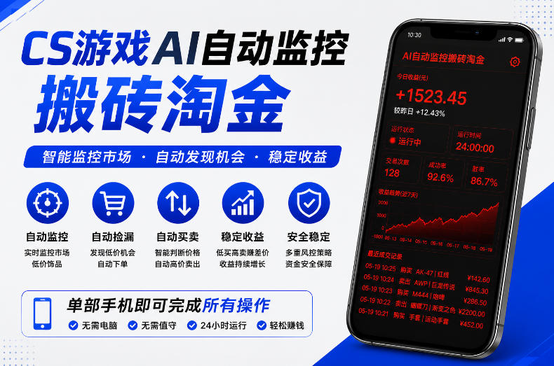 CS游戏AI自动监控搬砖淘金,稳定运行多年,支持任何形式验证,日入300+【揭秘】-云科数创