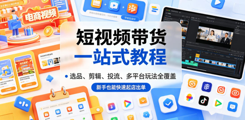 短视频带货一站式教程，选品、剪辑、投流、多平台玩法全覆盖，新手也能快速起店出单-云科数创