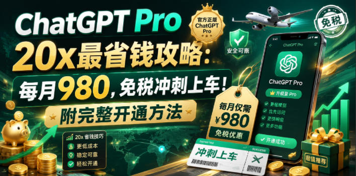 ChatGPT Pro 20x最省钱攻略：每月980，免税冲刺上车！附完整开通方法【文档】-云科数创