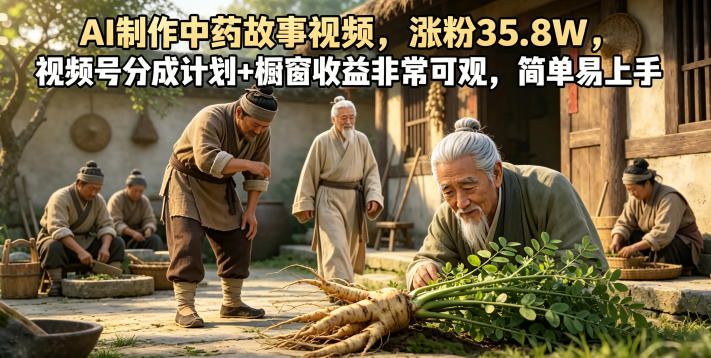 AI制作中药故事视频，涨粉35.8W，视频号分成计划+橱窗收益非常可观，简单易上手-云科数创