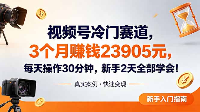 视频号冷门赛道,3个月变现23905元,新手2天学会 每天操作30分钟!-云科数创