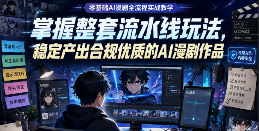 零基础AI漫剧全流程实战教学,掌握整套流水线玩法,稳定产出合规优质的AI漫剧作品-云科数创