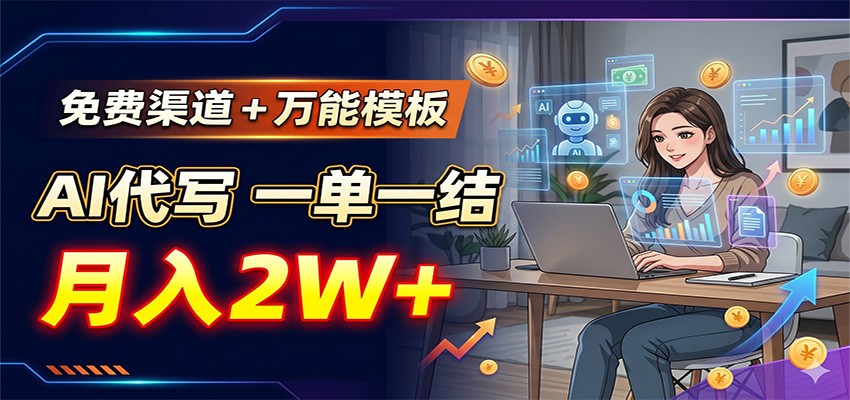 免费渠道+万能模板,AI代写一单一结,月入2W+-云科数创