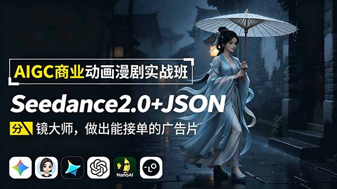 AIGC商业动画漫剧实战班：Seedance2.0+JSON分镜大师，做出能接单的广告片-云科数创