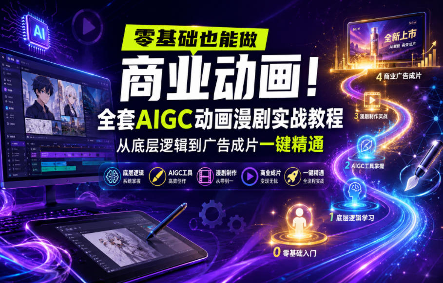 零基础也能做商业动画！全套AIGC动画漫剧实战教程，从底层逻辑到广告成片一键精通-云科数创