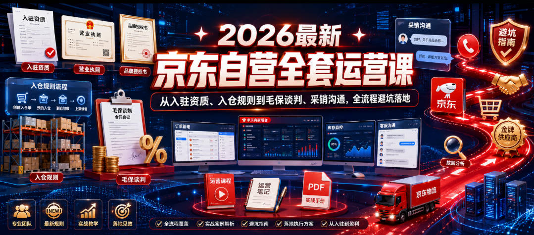 2026最新京东自营全套运营课,从入驻资质、入仓规则到毛保谈判、采销沟通,全流程避坑落地-云科数创
