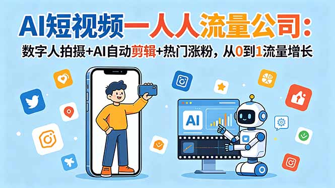 AI短视频一人流量公司:数字人拍摄+AI自动剪辑+热门涨粉,从0到1流量增长-云科数创