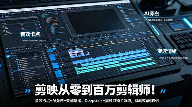 剪映从零到百万剪辑师!音效卡点+AI旁白+变速情绪,Deepseek+剪映口播全链路,剪辑效率翻3倍-云科数创