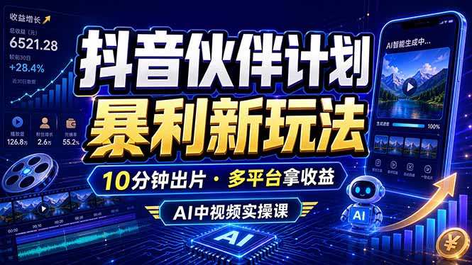 抖音伙伴计划最新玩法,无需配音剪辑,10分钟出一条原创视频,轻松日入三位数-云科数创