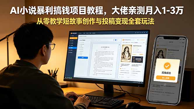 AI小说暴利搞钱项目教程,大佬亲测月入1-3万,从零教学短故事创作与投稿变现全套玩法-云科数创