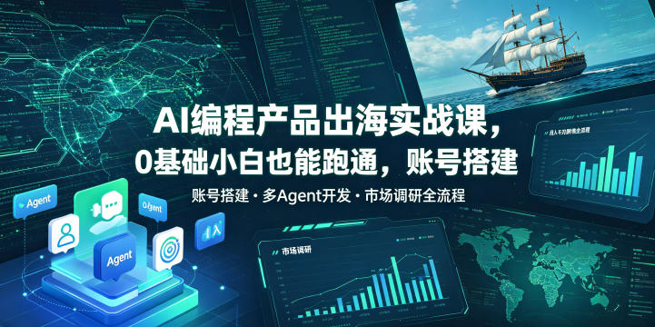 AI编程产品出海实战课,0基础小白也能跑通,账号搭建・多Agent开发・市场调研全流程,月入千刀跨境变现教程-云科数创