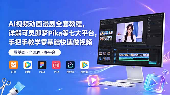 AI视频动画漫剧全套教程,详解可灵即梦Pika等七大平台,手把手教学零基础快速做视频-云科数创