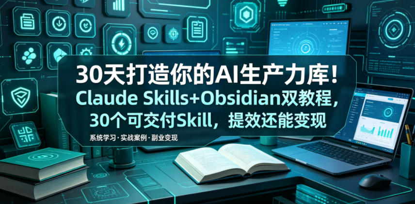 30天打造你的AI生产力库!Claude Skills+Obsidian 双教程,30 个可交付 Skill,提效还能变现-云科数创