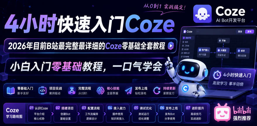 4小时快速入门Coze!2026年目前B站最完整最详细的Coze零基础全套教程,小白入门零基础教程,一口气学会!-云科数创