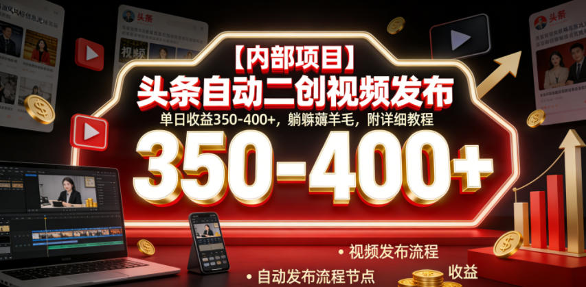 【内部项目】头条自动二创视频发布,单日收益350-400+,躺賺薅羊毛,附详细教程【揭秘】-云科数创