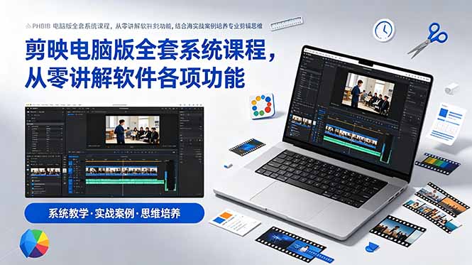 剪映电脑版全套系统课程，从零讲解软件各项功能，结合海量实战案例培养专业剪辑思维-云科数创