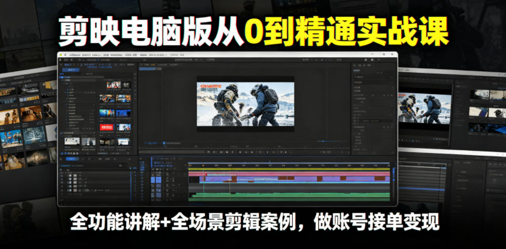 剪映电脑版从0到精通实战课,全功能讲解+全场景剪辑案例,做账号接单变现-云科数创