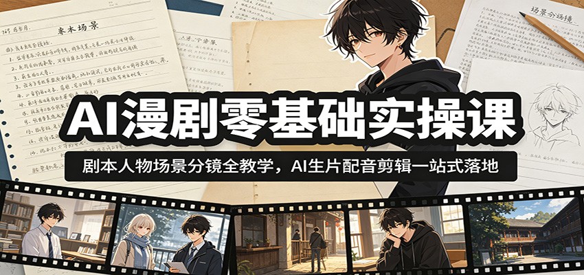 AI漫剧零基础实操课：剧本人物场景分镜全教学，AI生片配音剪辑一站式落地-云科数创