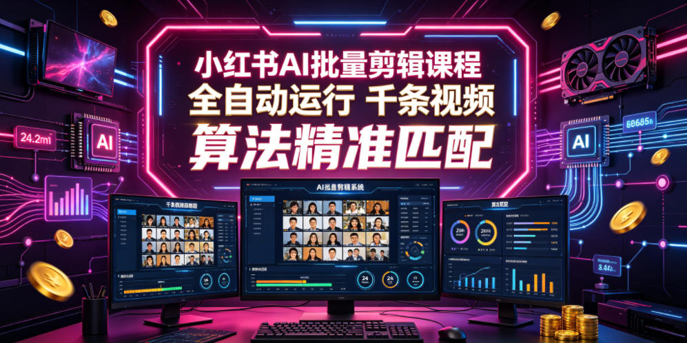 小红书AI批量剪辑课程，24小时全自动运行，解放双手专注运营，千条视频批量处理，小红书算法精准匹配-云科数创