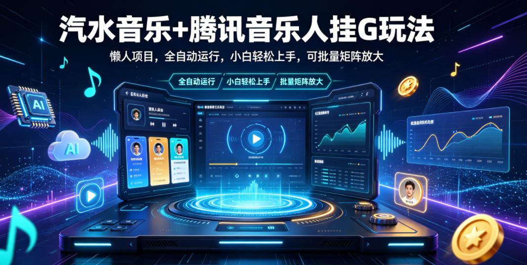 汽水音乐+腾讯音乐人挂G玩法,懒人项目,全自动运行,小白轻松上手,可批量矩阵放大【揭秘】-云科数创