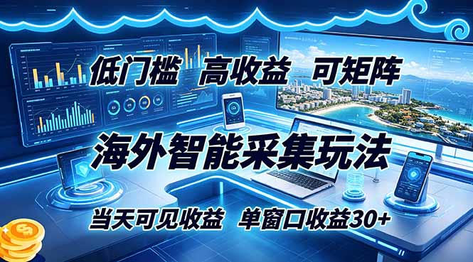 海外智能采集玩法，低门槛高单价可矩阵，当天可见收益，单窗口30+-云科数创