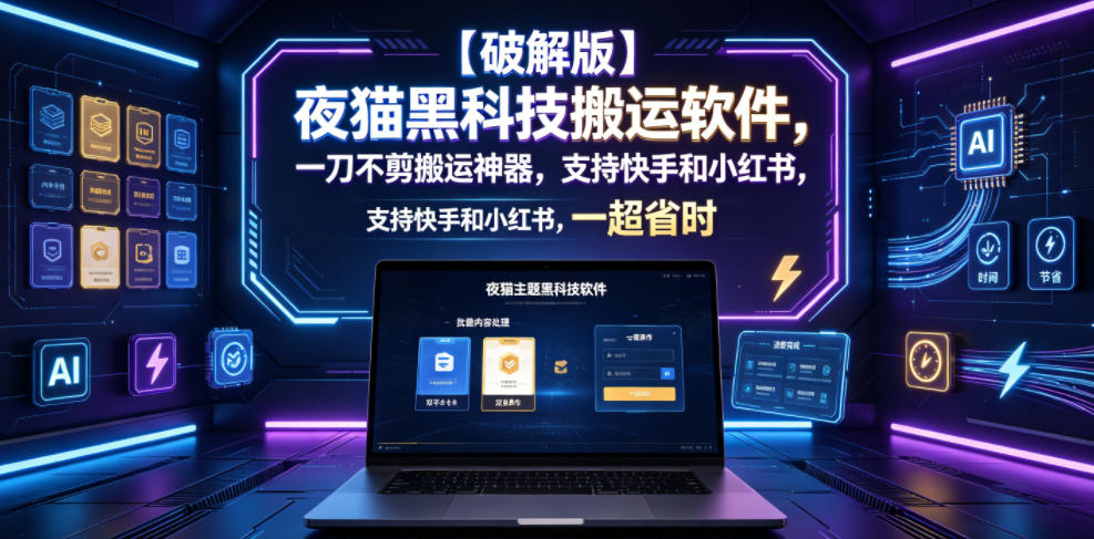 【破解版】夜猫黑科技搬运软件,一刀不剪搬运神器,支持快手和小红书,一键搬运超省时!-云科数创