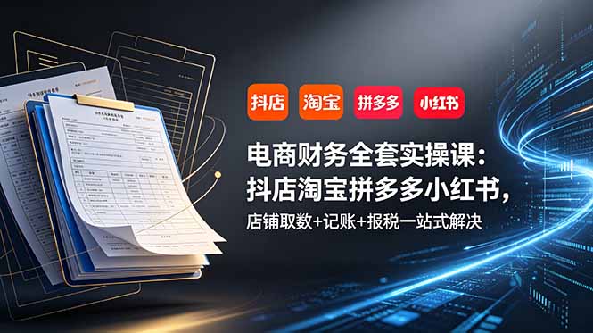 电商财务全套实操课:抖店淘宝拼多多小红书,店铺取数+记账+报税一站式解决-云科数创