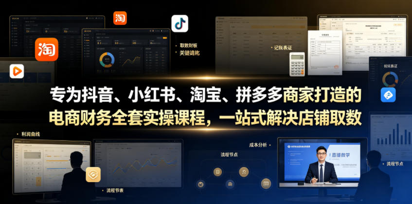 专为抖音、小红书、淘宝、拼多多商家打造的电商财务全套实操课程,一站式解决店铺取数、记账、报税全流程难题-云科数创